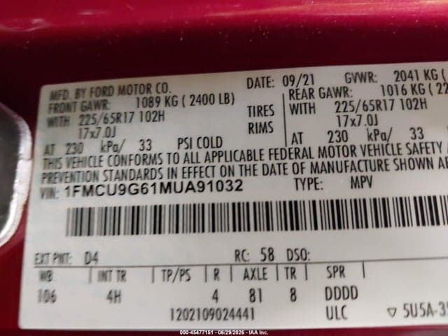 2021 FORD ESCAPE SE 9