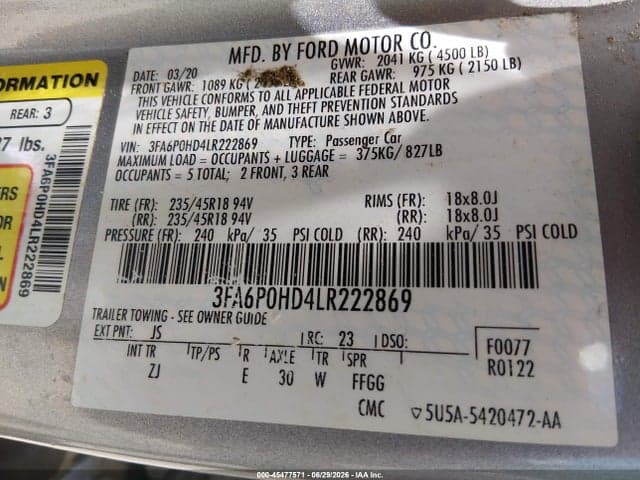 2020 FORD FUSION SE 9