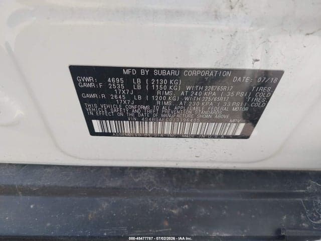 2018 SUBARU OUTBACK 2.5I PREMIUM 9
