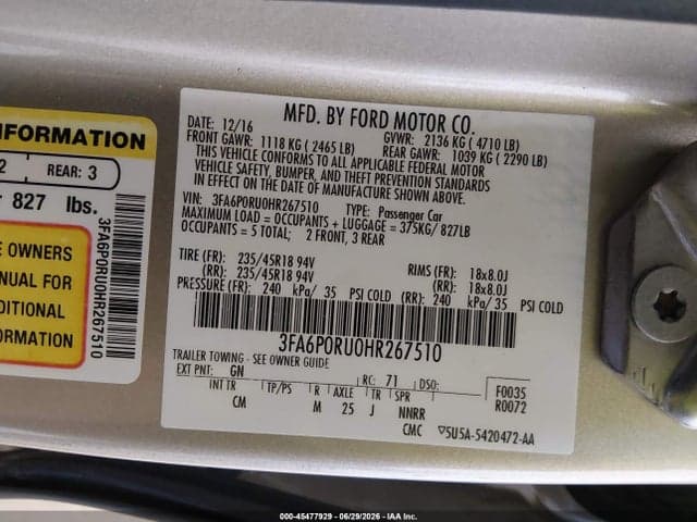 2017 FORD FUSION HYBRID PLATINUM/TITANIUM 9
