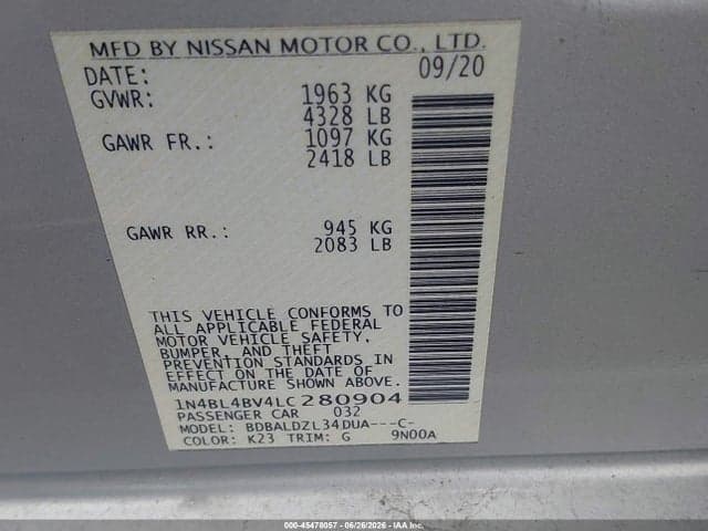 2020 NISSAN ALTIMA S FWD 9