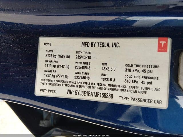 2018 TESLA MODEL 3 LONG RANGE/MID RANGE 9