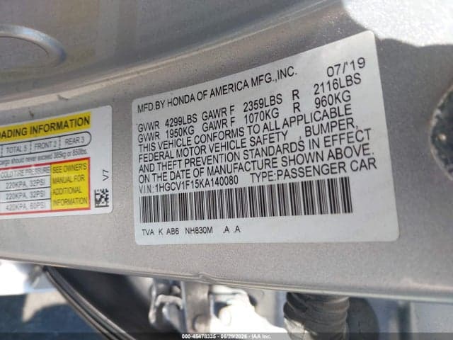 2019 HONDA ACCORD LX 9