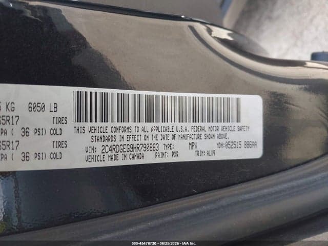 2017 DODGE GRAND CARAVAN GT 9