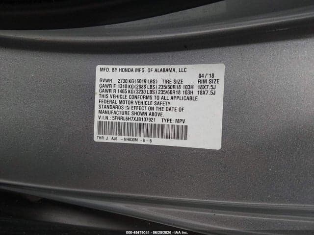2018 HONDA ODYSSEY EX-L 9