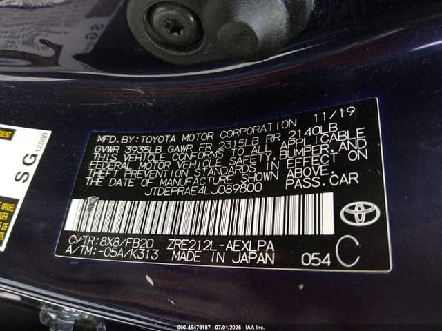 2020 TOYOTA COROLLA LE 9