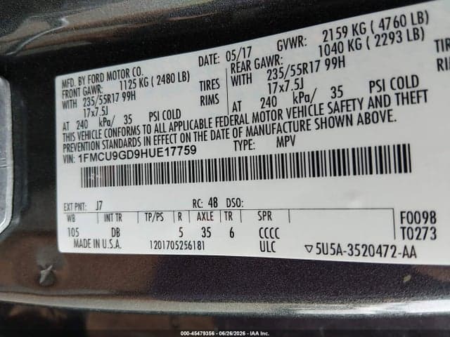 2017 FORD ESCAPE SE 9
