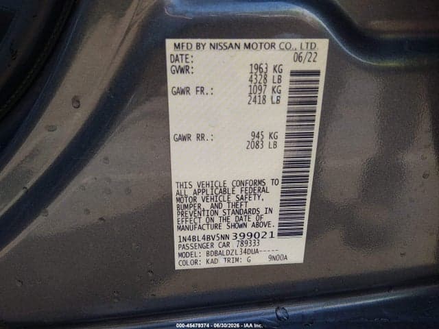 2022 NISSAN ALTIMA S FWD 9