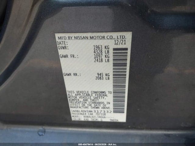 2022 NISSAN ALTIMA SV FWD 9