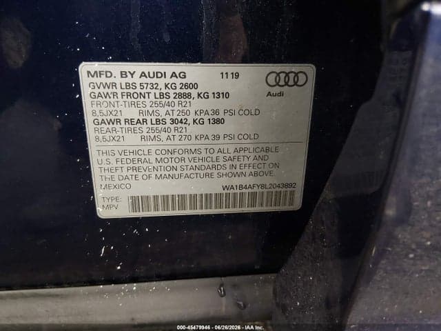 2020 AUDI SQ5 PREMIUM PLUS TFSI QUATTRO TIPTRONIC 9