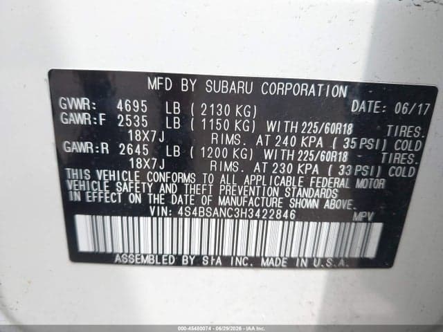 2017 SUBARU OUTBACK 2.5I LIMITED 9