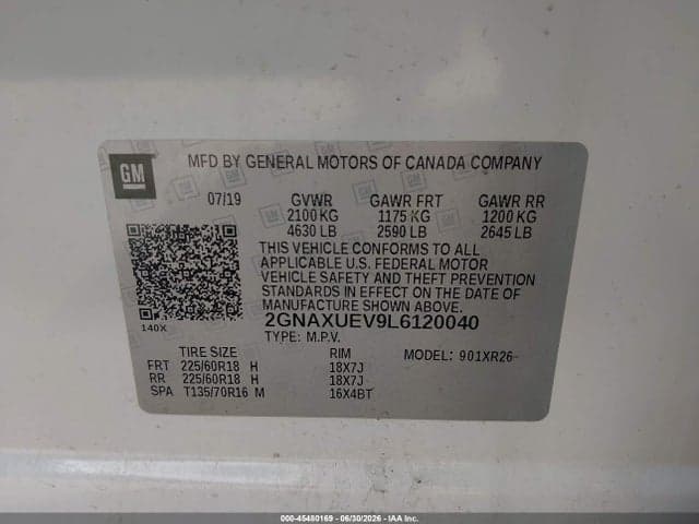 2020 CHEVROLET EQUINOX AWD LT 1.5L TURBO 9