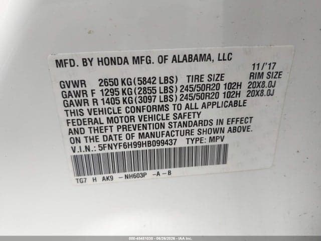 2017 HONDA PILOT TOURING 9