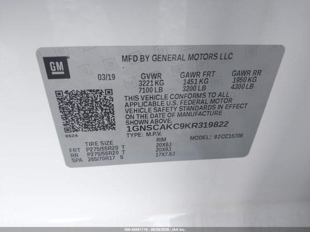 2019 CHEVROLET TAHOE LS 9