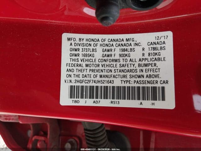 2018 HONDA CIVIC EX 9