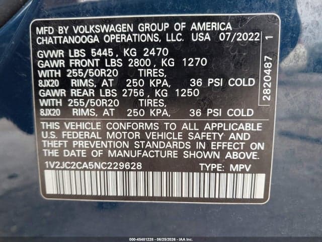 2022 VOLKSWAGEN ATLAS CROSS SPORT 2.0T SE W/TECHNOLOGY 9