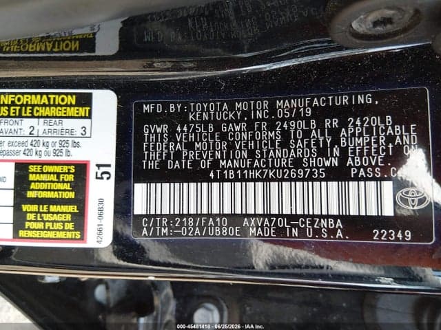 2019 TOYOTA CAMRY LE 9