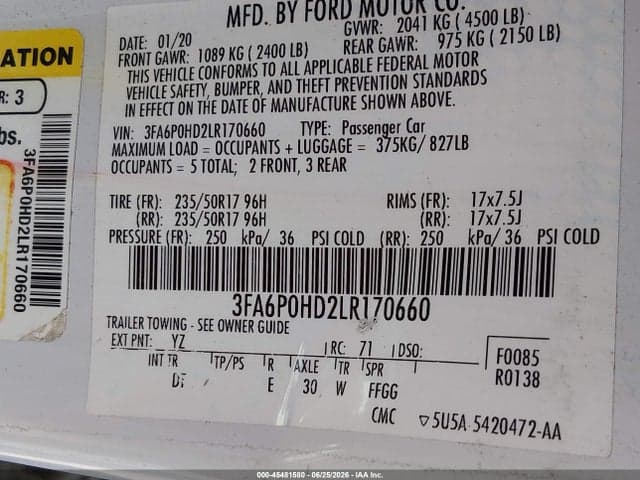 2020 FORD FUSION SE 9
