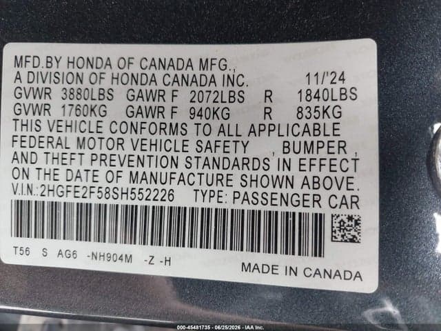 2025 HONDA CIVIC SPORT 9