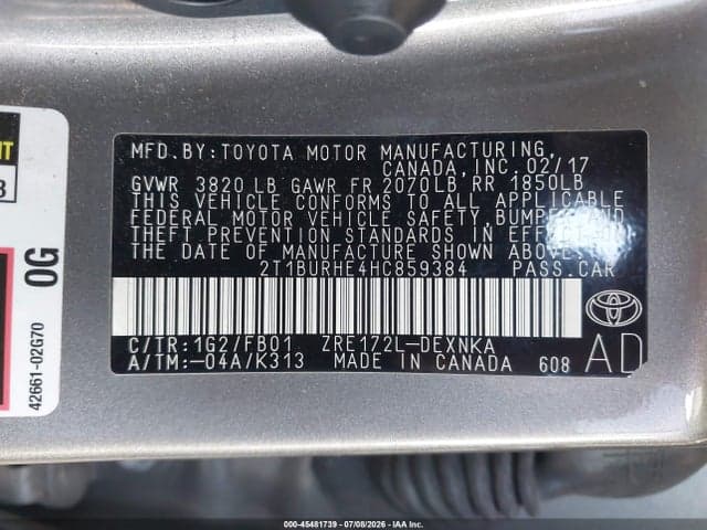 2017 TOYOTA COROLLA LE 9