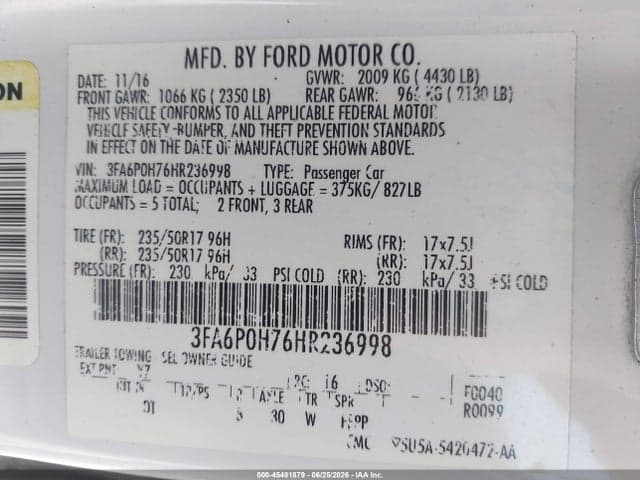 2017 FORD FUSION SE 9