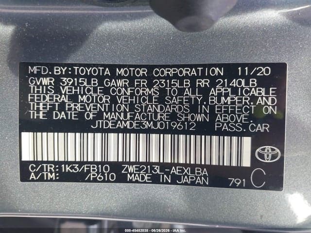 2021 TOYOTA COROLLA LE 9