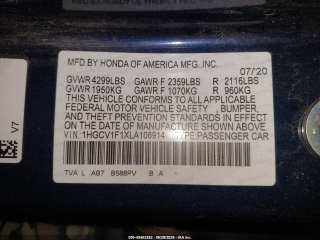 2020 HONDA ACCORD LX 9