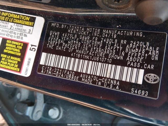 2018 TOYOTA CAMRY LE 7