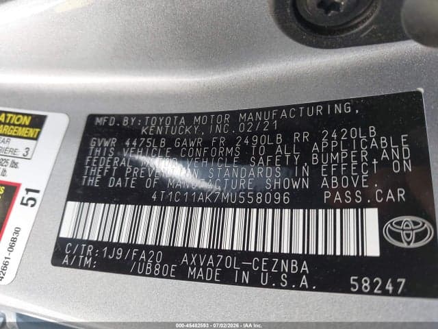 2021 TOYOTA CAMRY LE 9