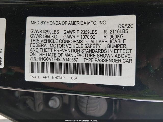2020 HONDA ACCORD EX 9