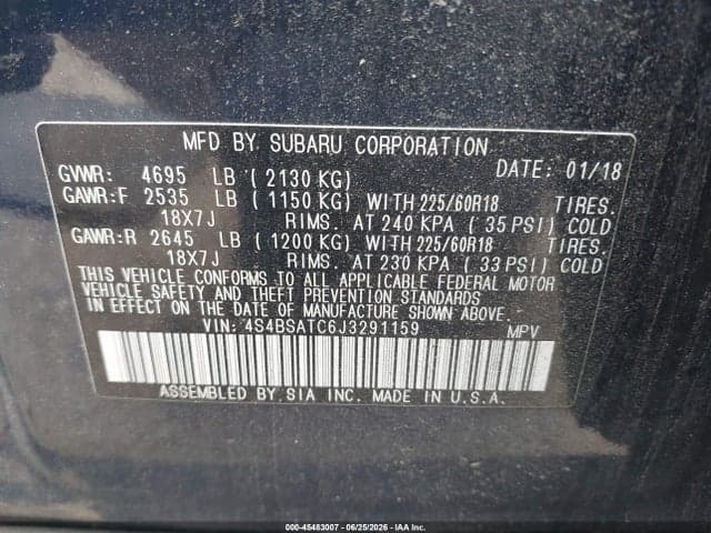 2018 SUBARU OUTBACK 2.5I TOURING 9