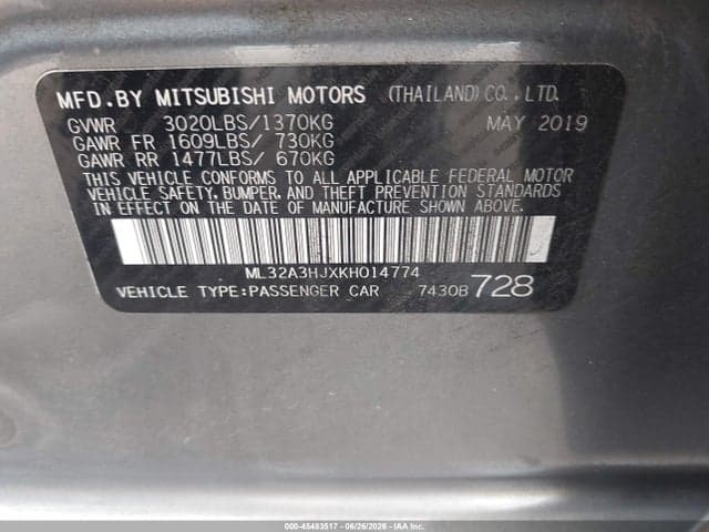 2019 MITSUBISHI MIRAGE ES 9