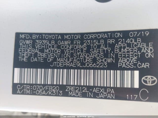 2020 TOYOTA COROLLA LE 9