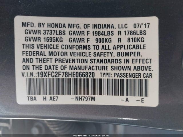 2017 HONDA CIVIC EX 9