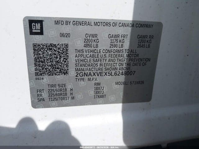 2020 CHEVROLET EQUINOX AWD LT 2.0L TURBO 9