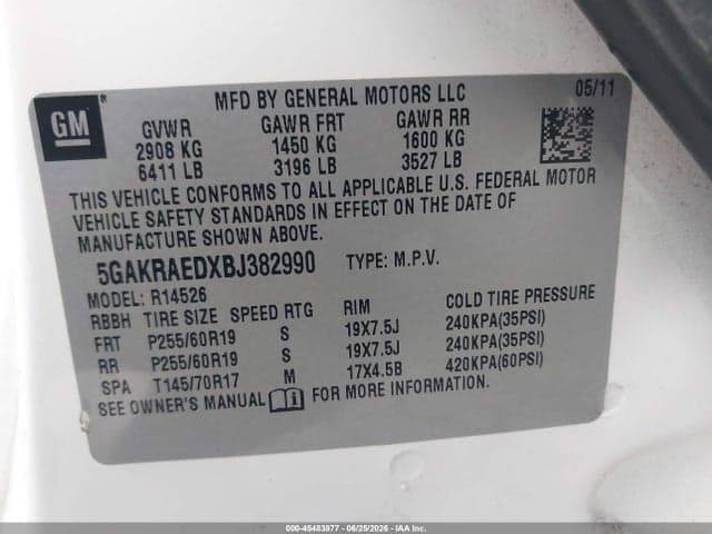 2011 BUICK ENCLAVE CX 9