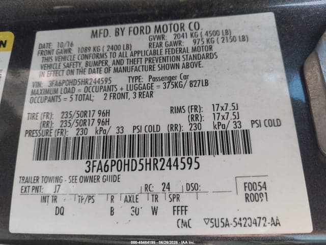 2017 FORD FUSION SE 9