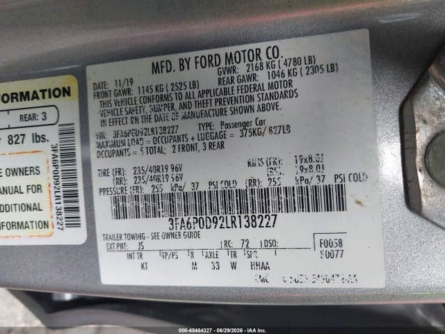 2020 FORD FUSION TITANIUM 9