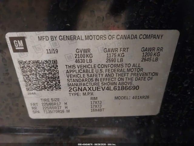 2020 CHEVROLET EQUINOX AWD LT 1.5L TURBO 9
