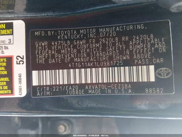 2020 TOYOTA CAMRY SE 9