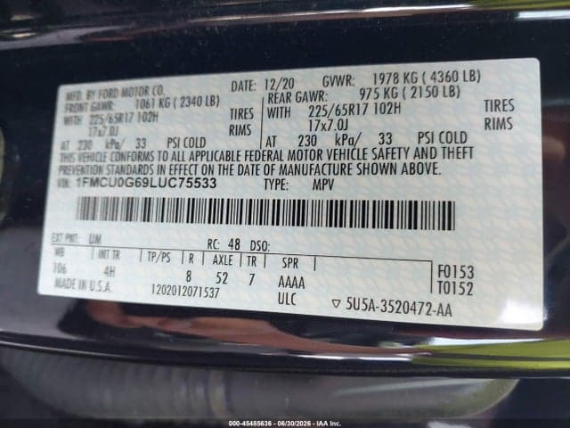 2020 FORD ESCAPE SE 9