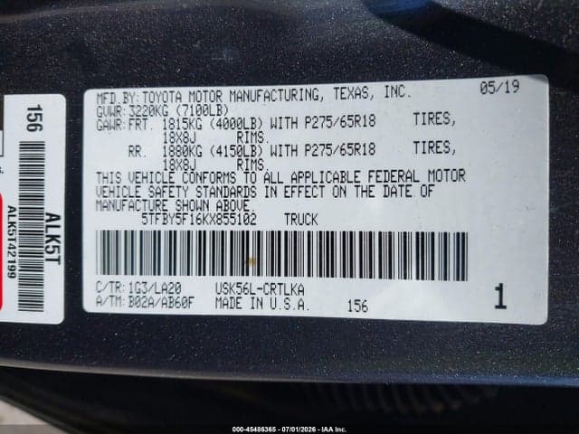 2019 TOYOTA TUNDRA LIMITED 5.7L V8 9