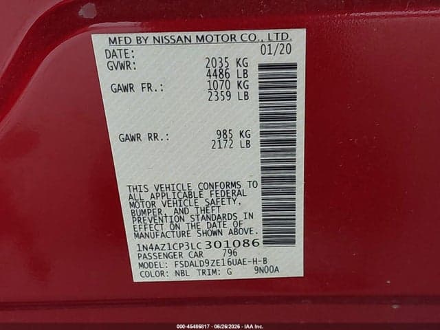 2020 NISSAN LEAF SV 40 KWH 9