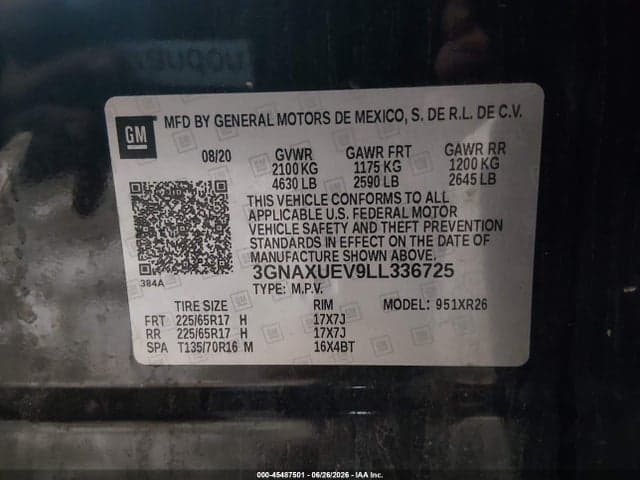 2020 CHEVROLET EQUINOX AWD LT 1.5L TURBO 9