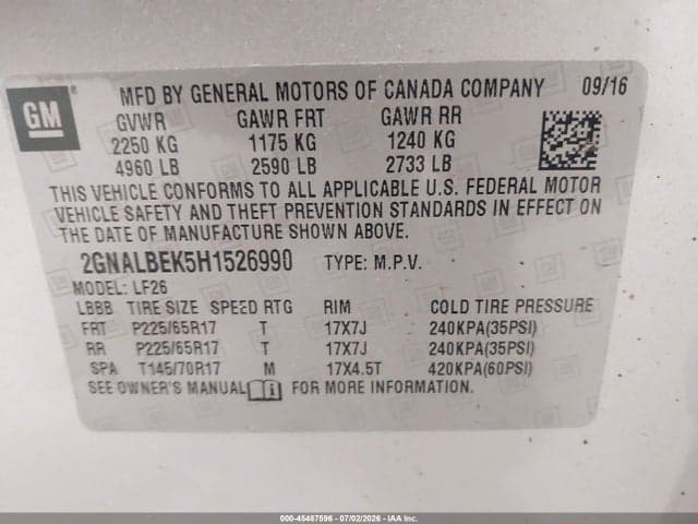 2017 CHEVROLET EQUINOX LS 9