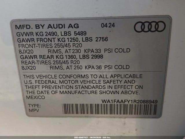 2024 AUDI Q5 PRESTIGE 45 TFSI S LINE QUATTRO S TRONIC 9