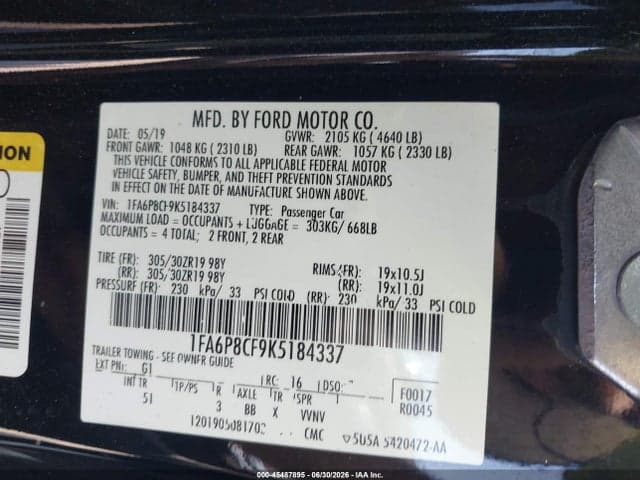 2019 FORD MUSTANG GT PREMIUM 9