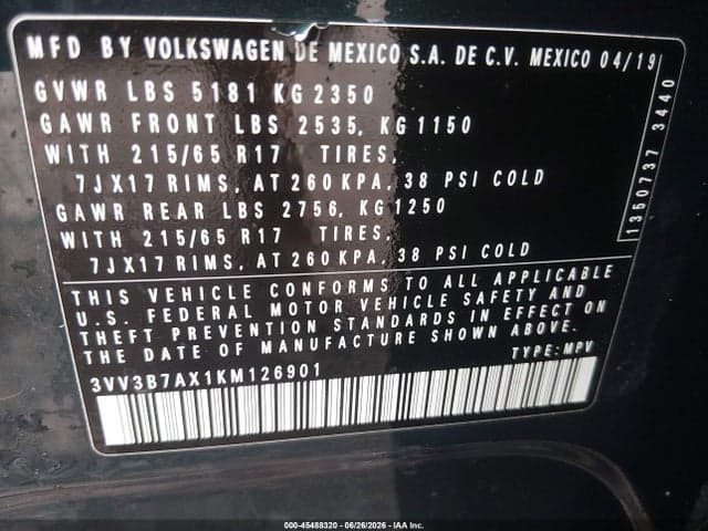 2019 VOLKSWAGEN TIGUAN 2.0T SE/2.0T SEL/2.0T SEL R-LINE/2.0T SEL R-LINE BLACK 9