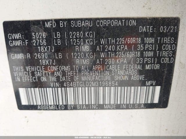 2021 SUBARU OUTBACK ONYX EDITION XT 9