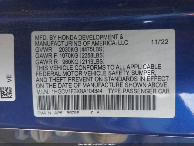 2022 HONDA ACCORD SPORT 9